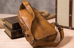 Leather Mens Cool Sling Bag Brown Crossbody Bag Chest Bag for men