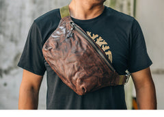 Leather Mens Cool Sling Bag Crossbody Bag Chest Bag Fanny Pack for men