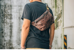Leather Mens Cool Sling Bag Crossbody Bag Chest Bag Fanny Pack for men