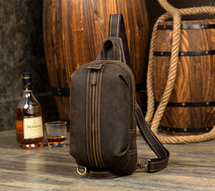 Leather Mens Cool Sling Bag Crossbody Bag Chest Bag for men