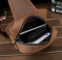 Leather Mens Cool Sling Bag Crossbody Bag Chest Bag for men