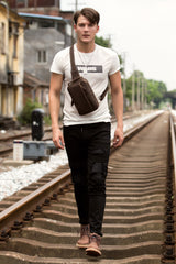 Leather Mens Cool Sling Bag Crossbody Bag Chest Bag for men