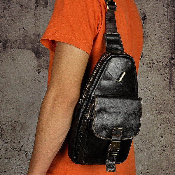 Leather Mens Cool Sling Bag Crossbody Bag Chest Bag for men