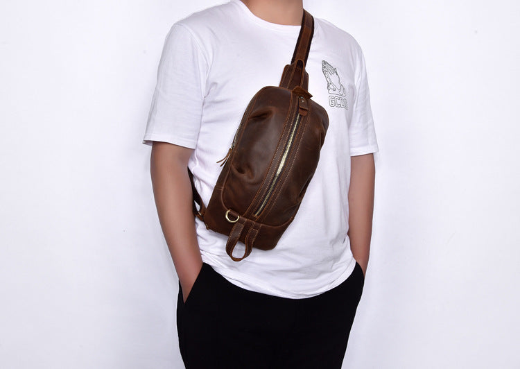 Leather Mens Cool Sling Bag Crossbody Bag Chest Bag for men