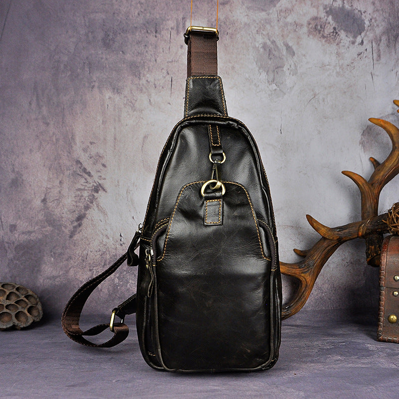 Leather Mens Cool Sling Bag Crossbody Bag Chest Bag for men