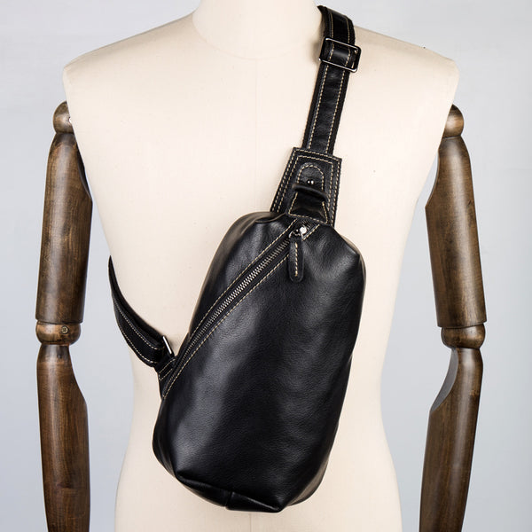 Leather Mens Cool Sling Bag Crossbody Bag Chest Bag for men