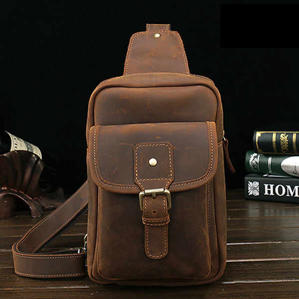 Leather Mens Cool Sling Bag Crossbody Bag Chest Bag for men