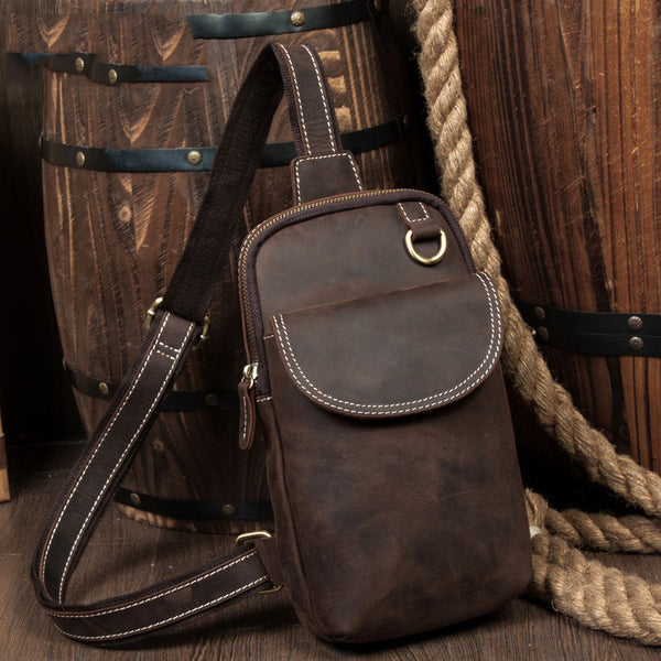 Leather Mens Cool Sling Bag Crossbody Bag Chest Bag for men