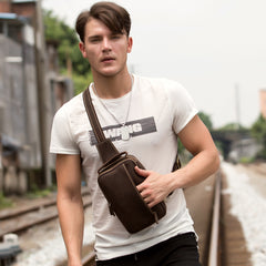 Leather Mens Cool Sling Bag Crossbody Bag Chest Bag for men