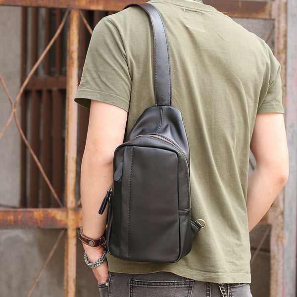 Leather Mens Cool Sling Bag Crossbody Bag Chest Bag for men