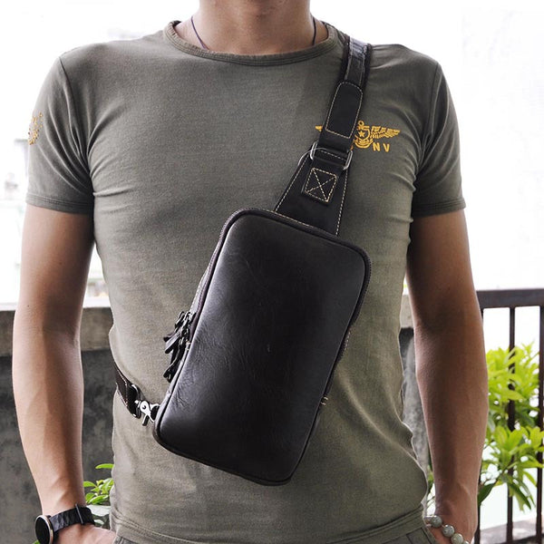 Leather Mens Cool Sling Bag Crossbody Bag Chest Bag for men
