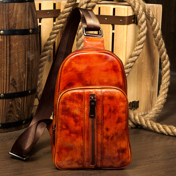 Leather Mens Cool Sling Bag Crossbody Bag Chest Bag for men