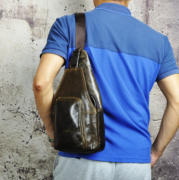 Leather Mens Cool Sling Bag Crossbody Bag Chest Bag for men