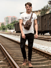 Leather Mens Cool Sling Bag Crossbody Travel Sling Bag Chest Bag for men