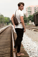 Leather Mens Cool Sling Bag Crossbody Bag Chest Bag for men