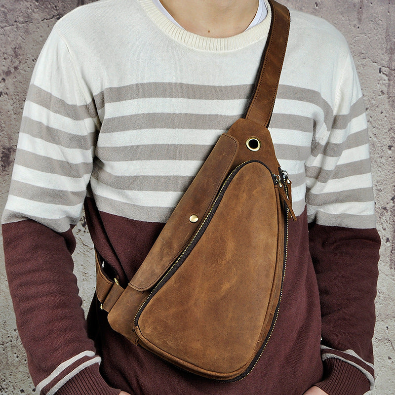 Fashion Summer Men's Leather Simple small Sling Bag chest bag crossbody bag  4018