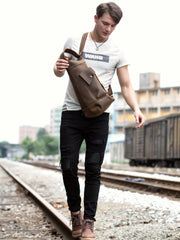 Leather Mens Cool Sling Bag Crossbody Bag Chest Bag for men