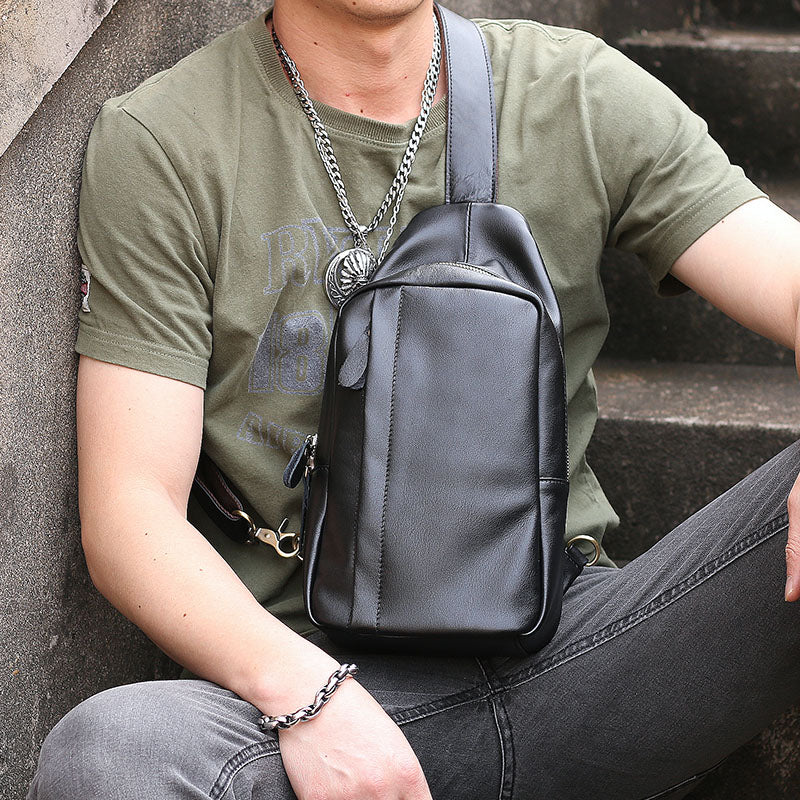 Leather Mens Cool Sling Bag Crossbody Bag Chest Bag for men