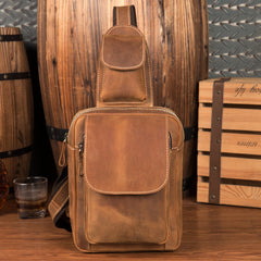 Leather Mens Cool Sling Bag Crossbody Bag Chest Bag for men