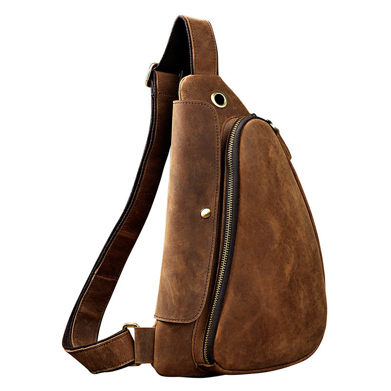 Cool Triangular Leather Mens Sling Bag Chest Bag Sling Crossbody Bag O