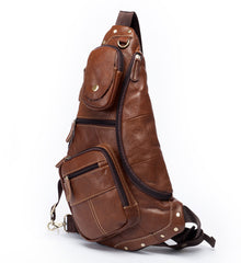Leather Mens Cool Sling Bag Crossbody Bag Chest Bag for men