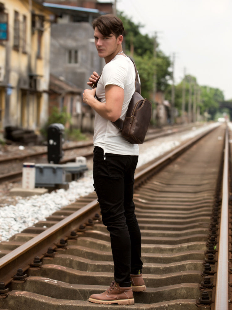 Leather Sling Bag for Men Crossbody Bag Chest Bag for men – iwalletsmen