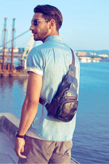 Leather Mens Cool Sling Bag Crossbody Bag Chest Bag for men