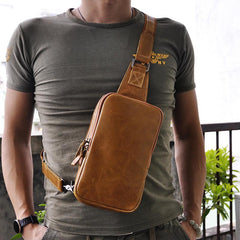 Leather Mens Cool Sling Bag Crossbody Bag Chest Bag for men