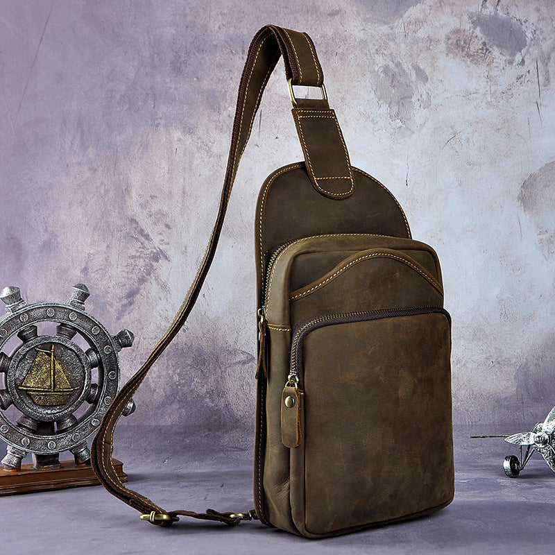 Leather Mens Cool Sling Bag Crossbody Bag Chest Bag for men