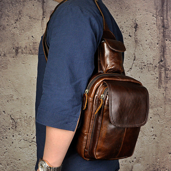 Leather Mens Cool Sling Bag Crossbody Bag Chest Bag for men
