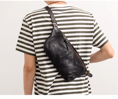 Leather Mens Cool Sling Bag Crossbody Bag Chest Bag for men