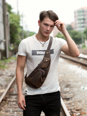 Leather Mens Cool Sling Bag Crossbody Bag Chest Bag for men