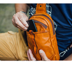 Leather Mens Cool Sling Bag Crossbody Bag Chest Bag for men