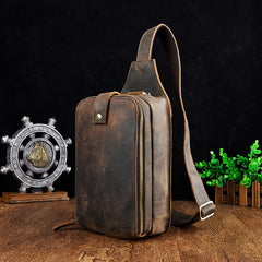 Leather Mens Cool Sling Bag Crossbody Bag Chest Bag for men