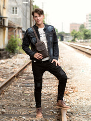 Leather Mens Cool Sling Bag Crossbody Bag Chest Bag for men