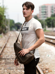 Leather Mens Cool Sling Bag Crossbody Bag Chest Bag for men