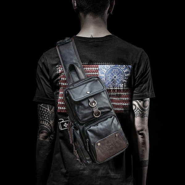Leather Mens Cool Sling Bag Crossbody Bag Chest Bag for men
