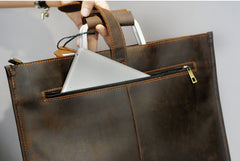 Leather Mens Dark Brown Briefcase 13'' Laptop Bag Red Brown Side Bag Handbag For Men - iwalletsmen