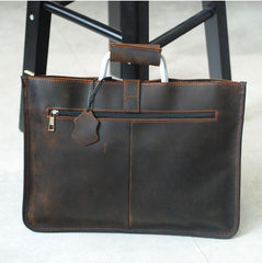 Leather Mens Dark Brown Briefcase 13'' Laptop Bag Red Brown Side Bag Handbag For Men - iwalletsmen
