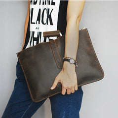 Leather Mens Dark Brown Briefcase 13'' Laptop Bag Red Brown Side Bag Handbag For Men - iwalletsmen