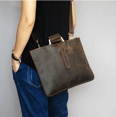 Leather Mens Dark Brown Briefcase 13'' Laptop Bag Red Brown Side Bag Handbag For Men - iwalletsmen