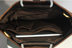 Leather Mens Dark Brown Briefcase 13'' Laptop Bag Red Brown Side Bag Handbag For Men - iwalletsmen