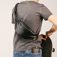 Crossbody Belt Bag For Men Mens Black Leather Fanny Pack Mens Waist Bag Black Leather Hip Pack 