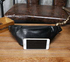 Small Mens Black Leather Fanny Pack Mens Waist Bag Black Small Leather Hip Pack Belt Bag For Men