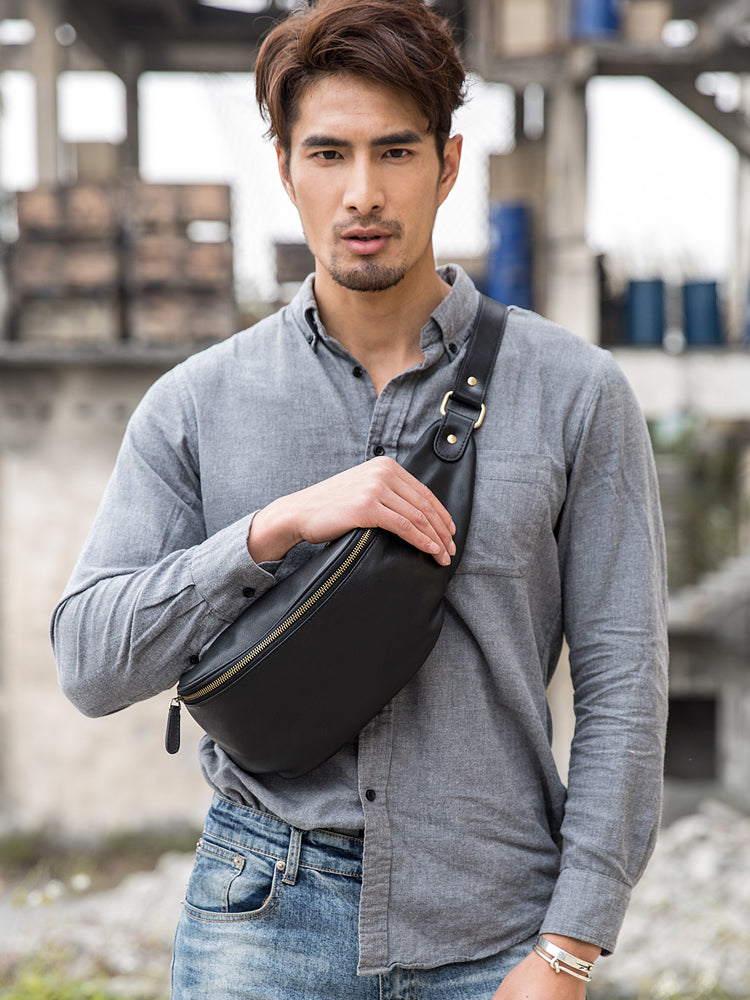 Leather Mens Fanny Pack Black Mens Waist Bag Hip Pack Belt Bag For