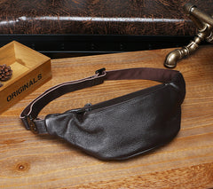 Cool Black Leather Fanny Pack Mens Waist Bag Black Leather Hip Pack Belt Bag For Men