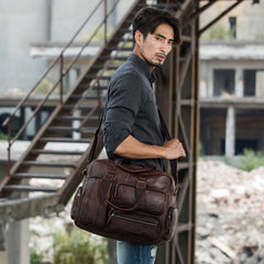 Leather Mens Large Briefcase Work Bag Travel Bag Business Bag for Men - iwalletsmen