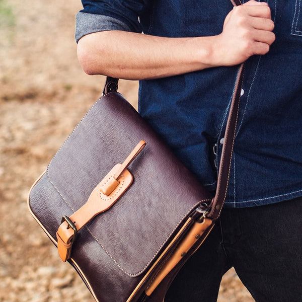 Leather Mens Messenger Bag Shoulder Bag Crossbody Bag for Men