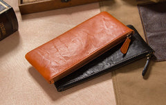 Leather Mens Slim Clutch Wristlet Bag Zipper Clutch for Men