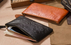 Leather Mens Slim Clutch Wristlet Bag Zipper Clutch for Men